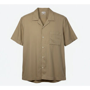Reiss Arnold Cuban Collar Shirt Mens XXL Khaki Short Sleeve Cotton Safari Resort